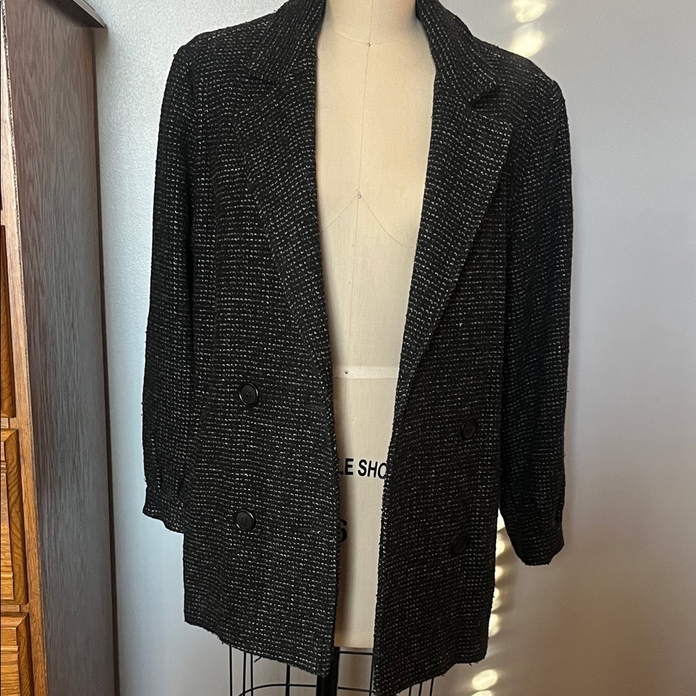 Chic Black Tweed Pea Coat